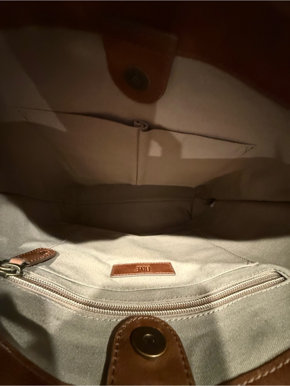 Frye Woven Leather Shoulder Tote in Cognac Brown with Tassel - Picture 11 of 14